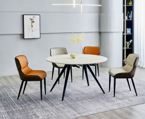 Esszimmer Möbel Luxus Rundtisch 6x Textilstühle Esszimmergruppe 7tlg