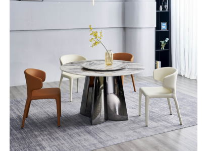 Designer Rundtisch Luxus 4x Lederstühle Esszimmergruppe Moderne Möbel