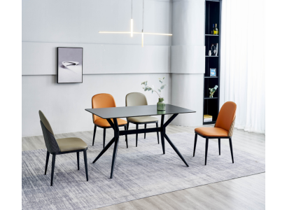 Esszimmergruppe Designer Grauer Esstisch Orange Stühle 6x Einsitzer 7tlg