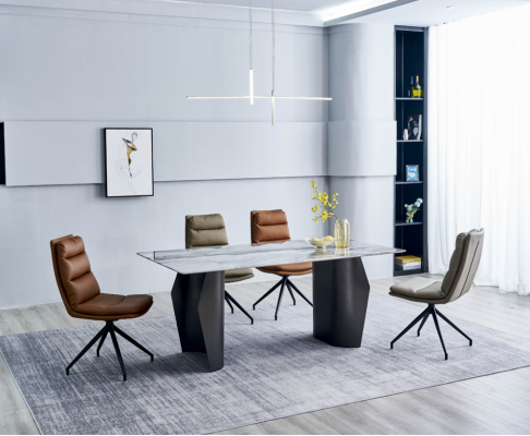 Stilvolle Esszimmer Möbel Grauer Esstisch 4x Kunstleder Stühle Einsitzer