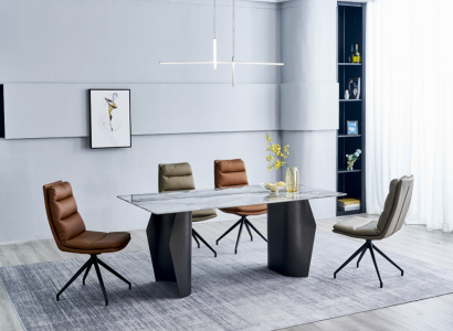 Stilvolle Esszimmer Möbel Grauer Esstisch 4x Kunstleder Stühle Einsitzer