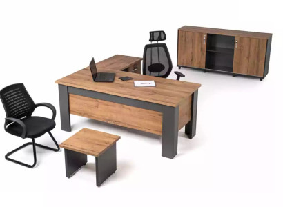 Braunes Büro Set Komplette Arbeitszimmergarnitur Tisch Schrank Eckschreibtisch