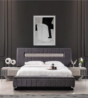 Doppelbett Garnitur Nachttische Schlafzimmer Bett 3tlg Grau Bettrahmen
