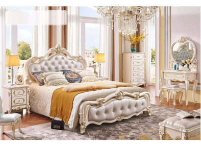 Schlafzimmer Set Bett 2x Nachttische Schminktisch Hocker Kommode 6tlg Luxus