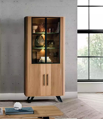 Vitrine Möbel Wohnzimmer Schrank beige Glasvitrine Schränke Neu