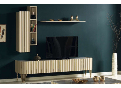 Modern Set 3 tlg Wohnzimmer Möbel Designer tv Ständer Regal Wandschrank