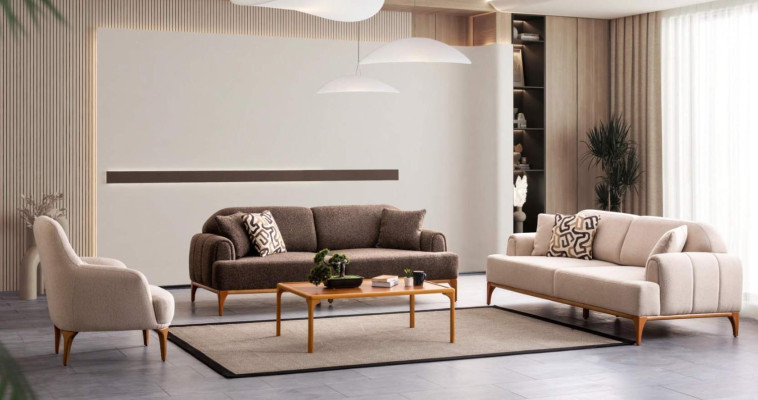Moderne Beige Sofagarnitur 3+3+1 Sitzer Wohnzimmer Möbel Luxus Set Sofa