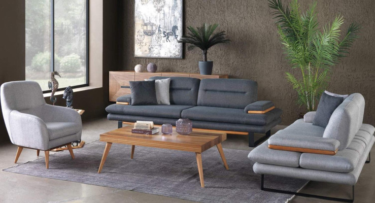 Modern Wohnzimmer set von 3tlg. Sofagarnitur 3+2+1 Sitzer Grau Couchen