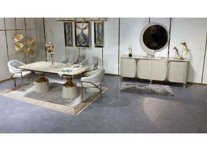 Luxus Esszimmer Set Esstisch Essgruppe + 6x Stühle Anrichte und Spiegel 9 tlg