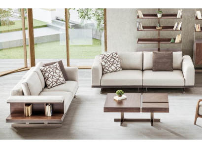 Beige-Braune Sofagarnitur Luxuriöse Couchen Polstermöbel Set Sofas 3+2 Sitzer 