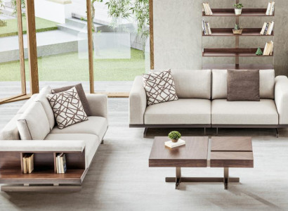 Beige-Braune Sofagarnitur Luxuriöse Couchen Polstermöbel Set Sofas 3+2 Sitzer 