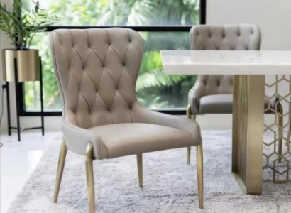 Beiger Chesterfield Einsitzer Metallstuhl Luxuriöse Esszimmerstühle Moderner Stuhl