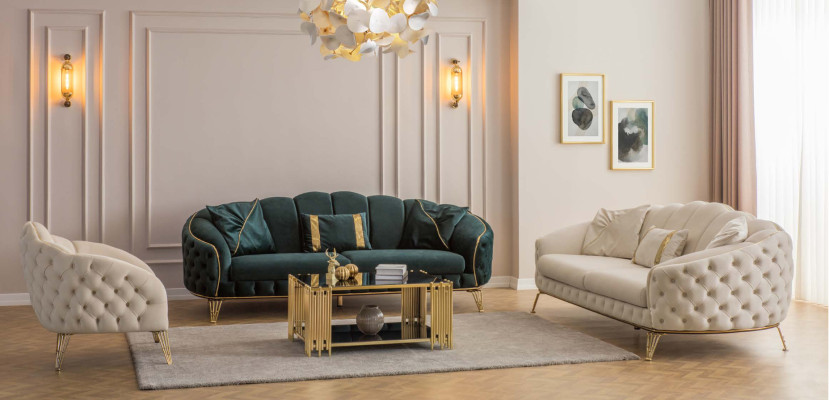 Modern Chesterfield Grün Sofa 3 Sitz Couchen Dreisitzer Neu Textil Metall