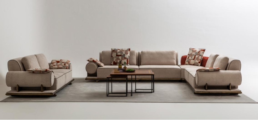 Stoffsofa Couch Wohnlandschaft Eck Design Modern Sofa Ecksofa L-Form Beige Neu