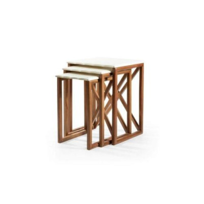 Weiße Couchtisch-Garnitur 3x Quadratische Holztische Wohnzimmer Möbel