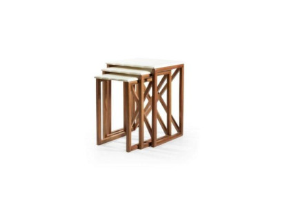Weiße Couchtisch-Garnitur 3x Quadratische Holztische Wohnzimmer Möbel