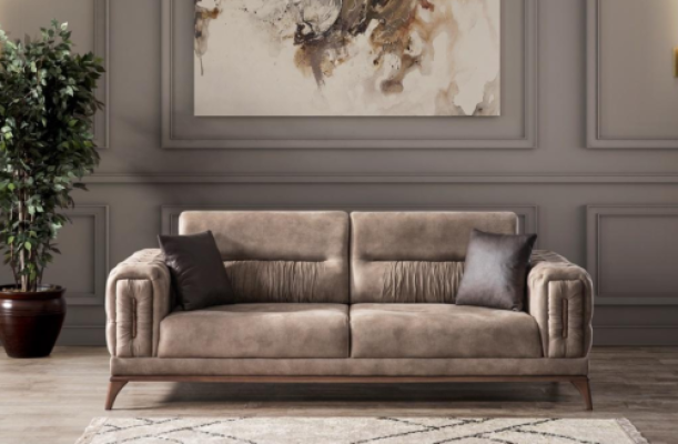 Grauer Polster Dreisitzer Luxuriöser Chesterfield Wohnzimmer 3-Sitzer