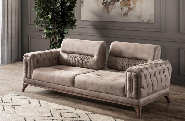 Grauer Polster Dreisitzer Luxuriöser Chesterfield Wohnzimmer 3-Sitzer