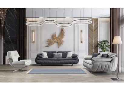 Wohnzimmer-Set 3tlg Schwarz Weiß 2x Sofas mit Sessel Modern Design Textil