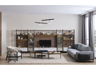 Designer Sofagarnitur Wohnzimmer Holz Möbel 3-Sitzer Sessel Couchtische