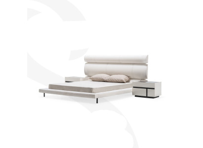 Schlafzimmer Weiße Garnitur Modernes Doppelbett 2x Holz Nachtkonsolen