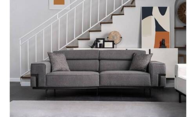 Moderner Grauer Polster Dreisitzer Komfortable Wohnzimmer Couch 3-Sitzer