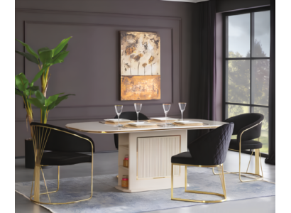 Essecke Luxus Essgruppe Komplette Esszimmer Esstisch Stühle 7tlg Beige