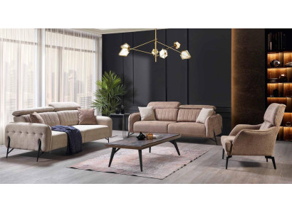 Beiges Wohnzimmer Set Luxuriöse 3x Sofas Stilvoller Polster Sessel 3tlg
