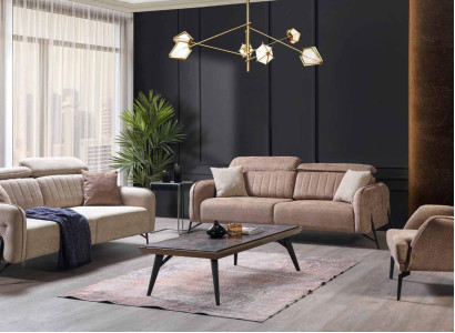 Beiges Wohnzimmer Set Luxuriöse 3x Sofas Stilvoller Polster Sessel 3tlg