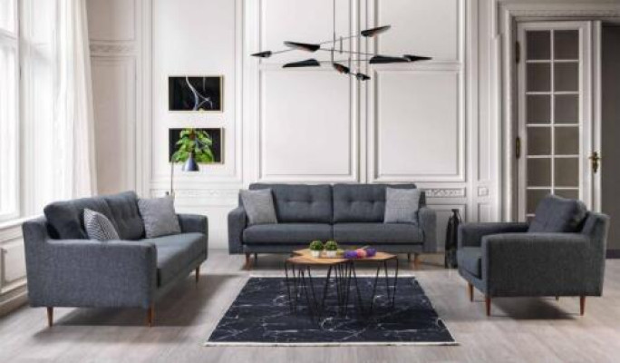 Graues Wohnzimmer Set Luxuriöse 2x Textil Sofas Designer Polster Sessel