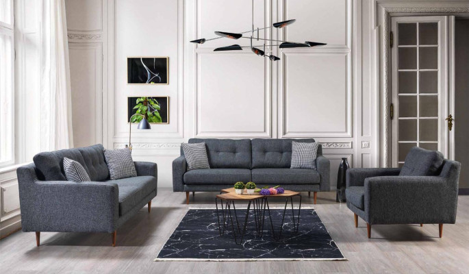 Graue Wohnzimmer Couchgarnitur Luxuriöse 2x Polstersofas Textil Möbel