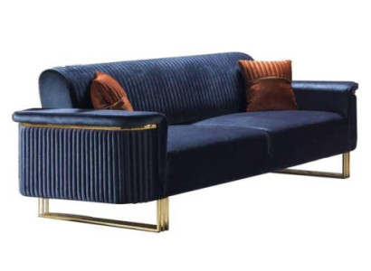 Blauer Wohnzimmer 3-Sitzer Luxuriöses Stoffsofa Elegante Polstermöbel