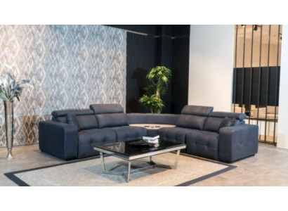 Ecksofa L form Ledersofa Großes Sofa Grau Couch Wohnzimmer Design