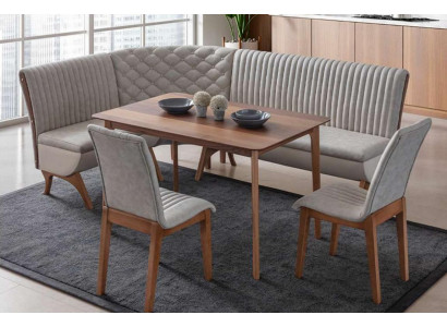 Designer Hellgraue Esszimmer Garnitur Polster Eckbank 2x Stühle Esstisch