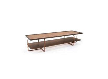 Brauner Wohnzimmer Holz Couchtisch Edelstahlfüße Eleganter Sofatisch