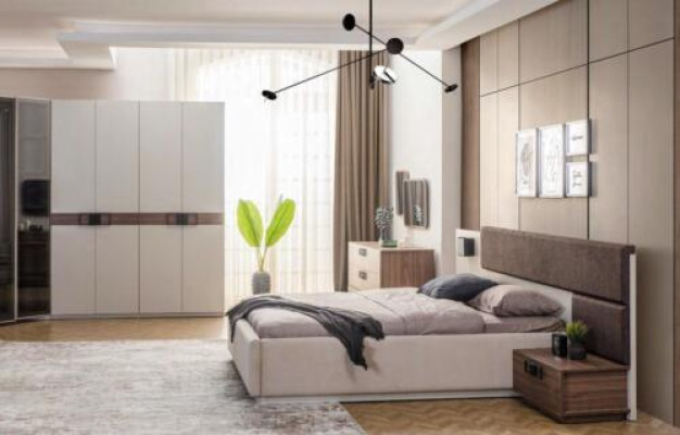Luxuriöse Schlafzimmer Garnitur Doppelbett 2x Nachttische Eckschrank
