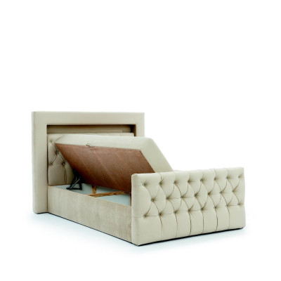 Beiges Chesterfield Schlafzimmer Garnitur Bett Hocker 2x Nachttische