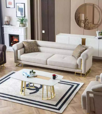 Sofa 3 Sitzer Textil Wohnzimmer Design Modern Neu Luxus weiß