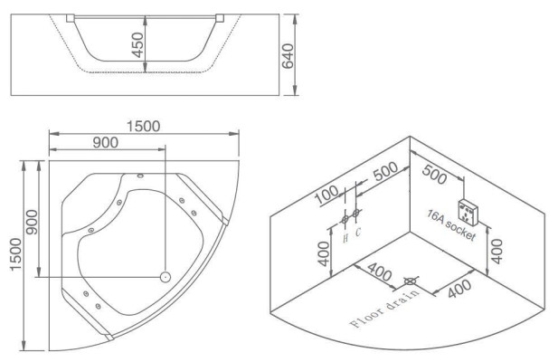 Whirlpool Badewanne Glas LED Licht Armaturen Eckbadewanne Wanne Badewanne