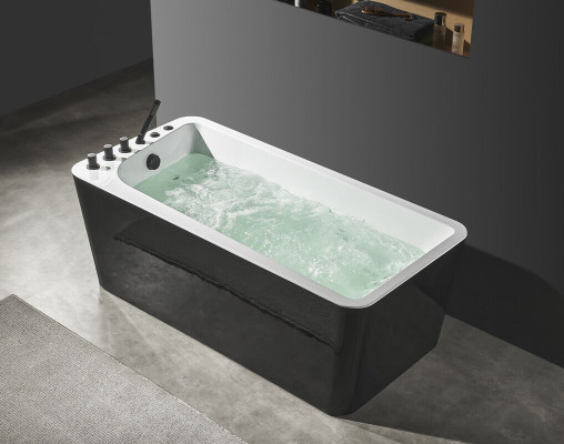 Luxus Badewanne Schwarz Weiße Wanne Badewannen 170x80 mit Armaturen Komplett