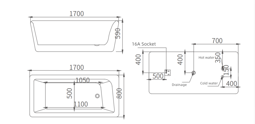 Luxus Badewanne Schwarz Weiße Wanne Badewannen 170x80 mit Armaturen Komplett