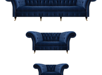 Wohnzimmer Set 3tlg Chesterfield Blau Textil Luxus Sofas Design Einrichtung