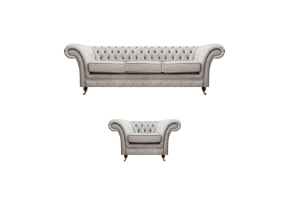 Grau Luxus Set Sofa Dreisitzer Couch Chesterfield Sessel Wohnzimmer