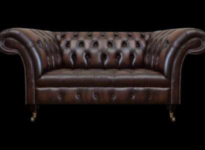 Braun Luxus Leder Sofa Zweisitzer Couch Wohnzimmer Polstermöbel Chesterfield