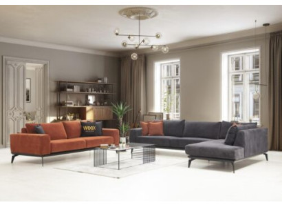 Graues Polster Ecksofa Designer Dreisitzer Stoffcouchen Wohnzimmer Set
