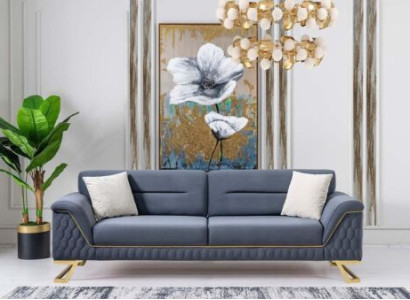 Blauer Wohnzimmer Designer Edelstahl 3-Sitzer Moderne Luxus Möbel Neu