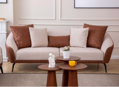 Braun-Beiger 3-Sitzer Wohnzimmer Stoffsofa Luxuriöse Polster Couch Neu