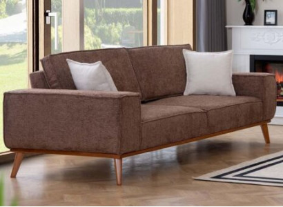 Brauner Textil Dreisitzer Wohnzimmer Stoffsofa Luxuriöse Polster Möbel
