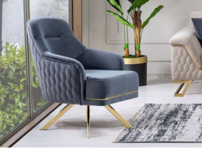 Blauer Einsitzer Designer Einrichtung Edelstahlsessel Wohnzimmer Möbel
