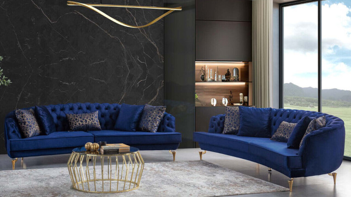 Moderne Blaue Couchgarnitur Luxuriöse Viersitzer Textilsofas Viersitzer